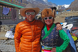 Adam and Caroline celebrating the end of the Khumbu Climbing School, Phortse, Nepal